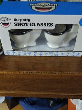 BigMouth Inc. The Potty Shot Glasses - White with Black Rim (Set of 2)